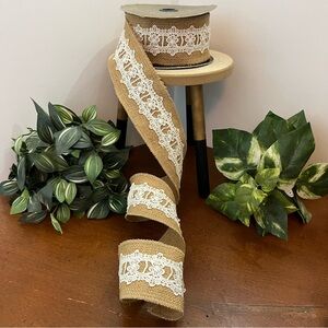 d. stephens Burlap Ribbon with Lace Trim THICK WIRED ribbon.